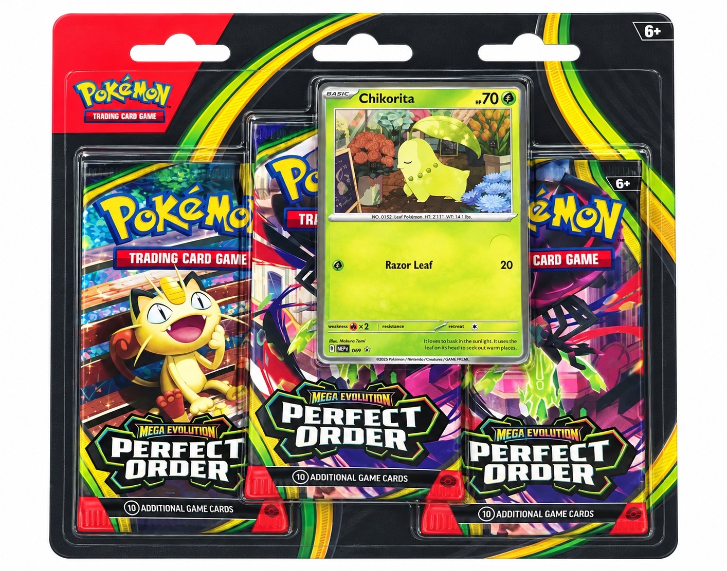 Pokémon TCG: Mega Evolution—Perfect Order 3-Pack Blister [Chikorita], photo 1